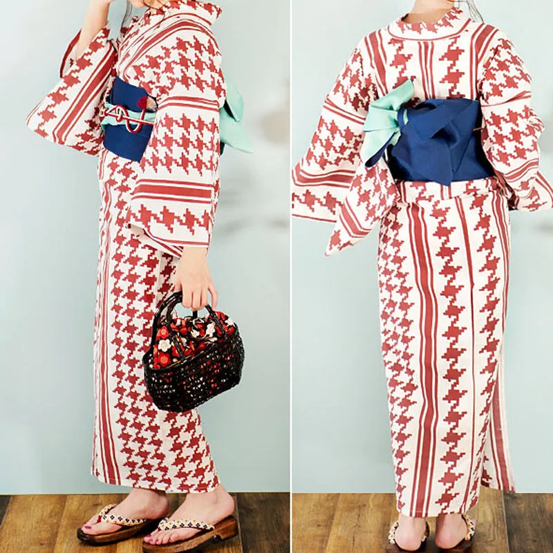 Yukata for Women Houndstooth Stripe