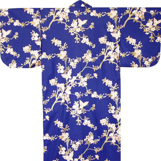 Yukata Robe for Women Sakura and Butterflies Blue